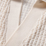 Relax Fit Crocheted V Neck Polo & Crinkle Textured Drawstring 5" Shorts