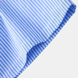 Short Sleeve Cotton Stripe Stand Collar Shirt & Straight Leg Linen Pants