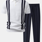 Contrast Textured Knit Polo & Slim Fit Tapered Trousers