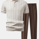 Linen Ribbed Knit Polo & Slim Fit Tapered Trousers