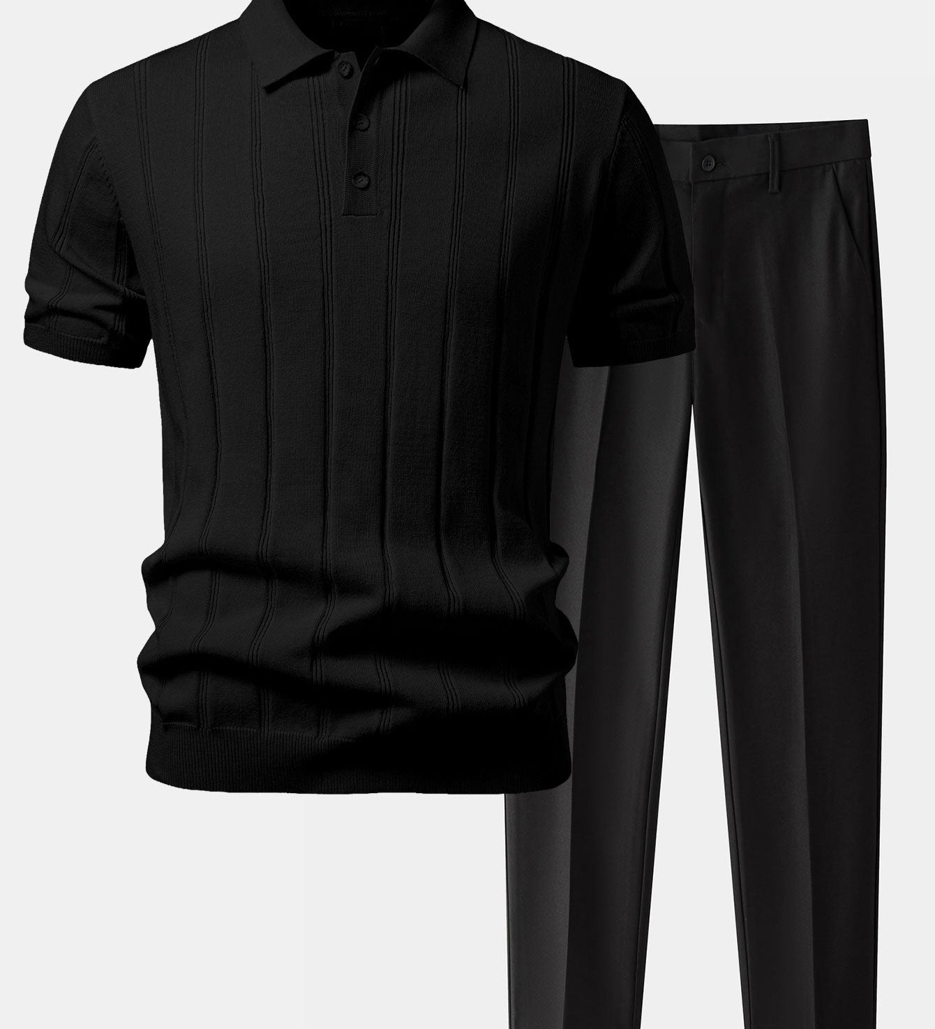 Linen Ribbed Knit Polo & Slim Fit Tapered Trousers