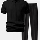 Linen Ribbed Knit Polo & Slim Fit Tapered Trousers