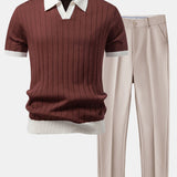 Contrast Trim Stripe Johnny Collar Polo & Slim Fit Tapered Trousers