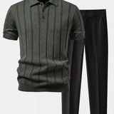 Linen Ribbed Knit Polo & Slim Fit Tapered Trousers