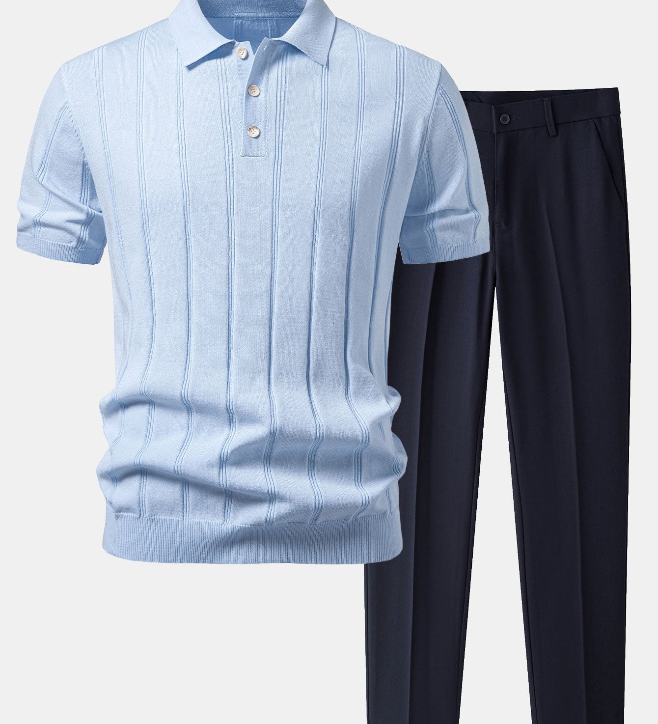 Linen Ribbed Knit Polo & Slim Fit Tapered Trousers