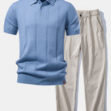 Twist Knit Polo & Elastic Waist Straight Leg Trousers