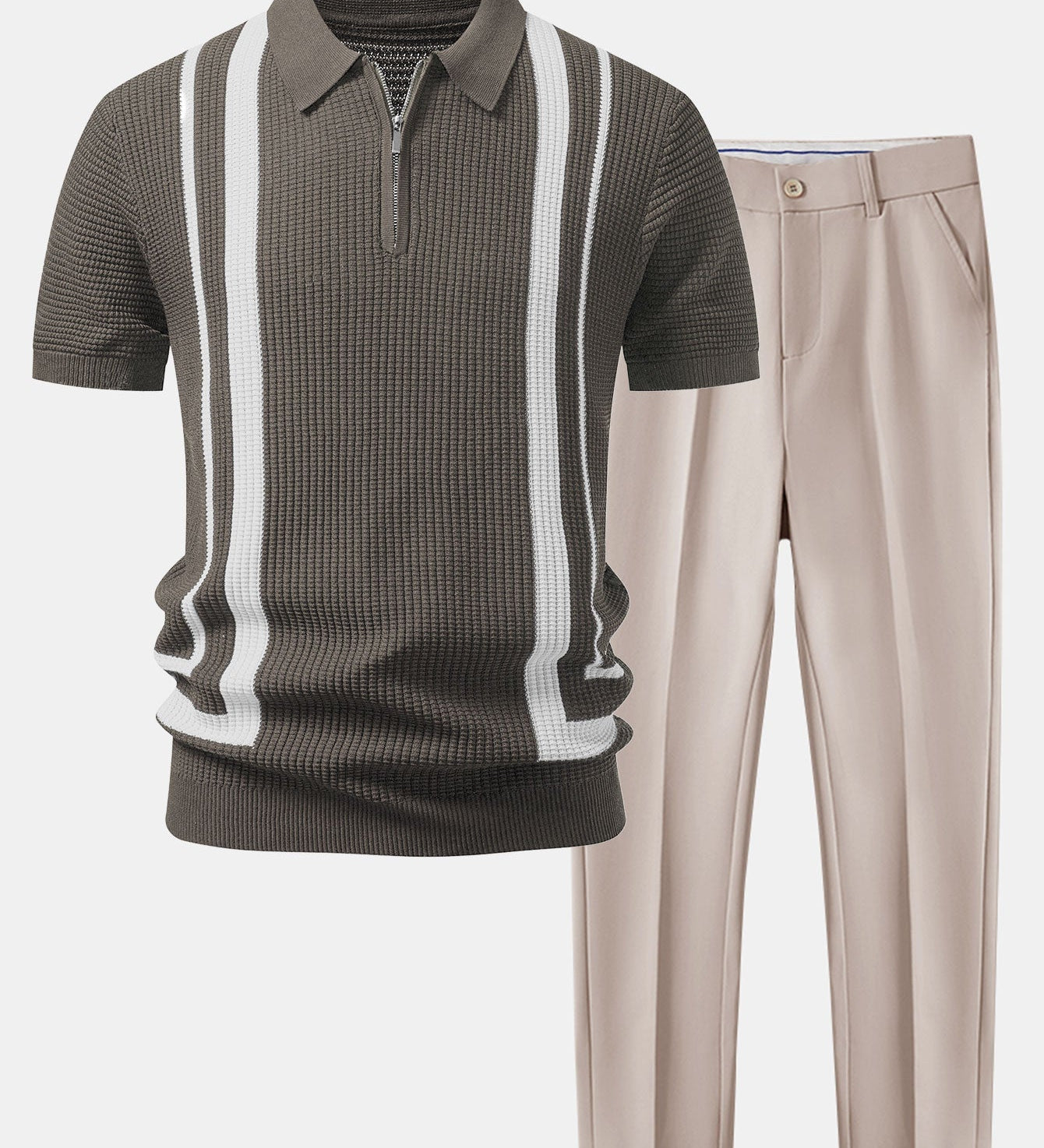 Contrast Zipper Polo & Slim Fit Tapered Trousers