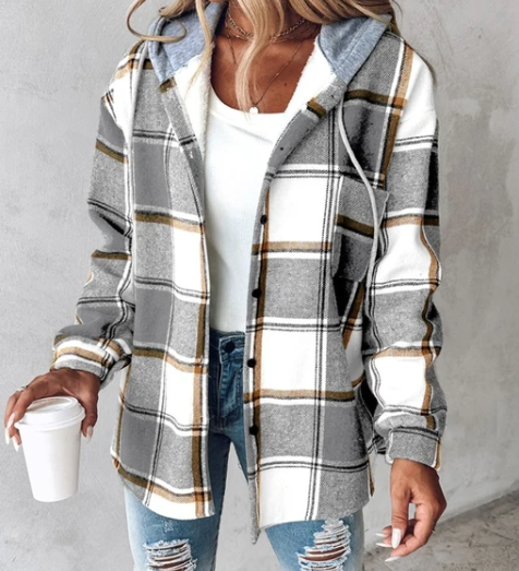 Grace Sutton | Plaid Flannel Hooded Shacket For Women