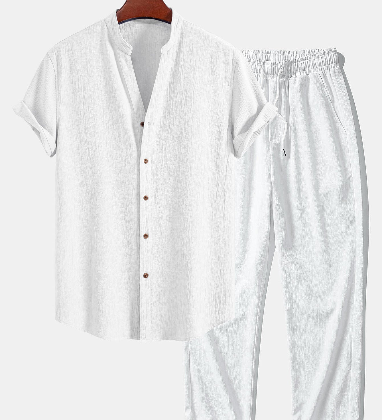 Gerimpelde textuur<tc>rood</tc> V-hals shirt &amp; kreuk textuur<tc>rood</tc> Rechte broek
