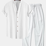 Gerimpelde textuur<tc>rood</tc> V-hals shirt &amp; kreuk textuur<tc>rood</tc> Rechte broek