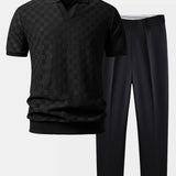 Checkerboard V-Neck Knit Polo & Slim Fit Tapered Trousers