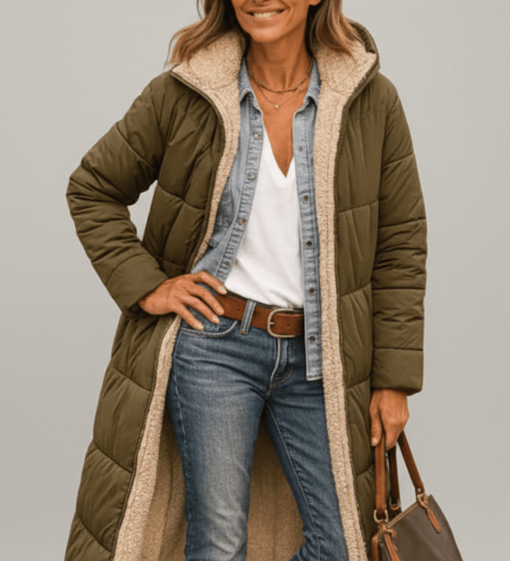 Amelia Laurent | Hooded Longline Puffer Coat For Women