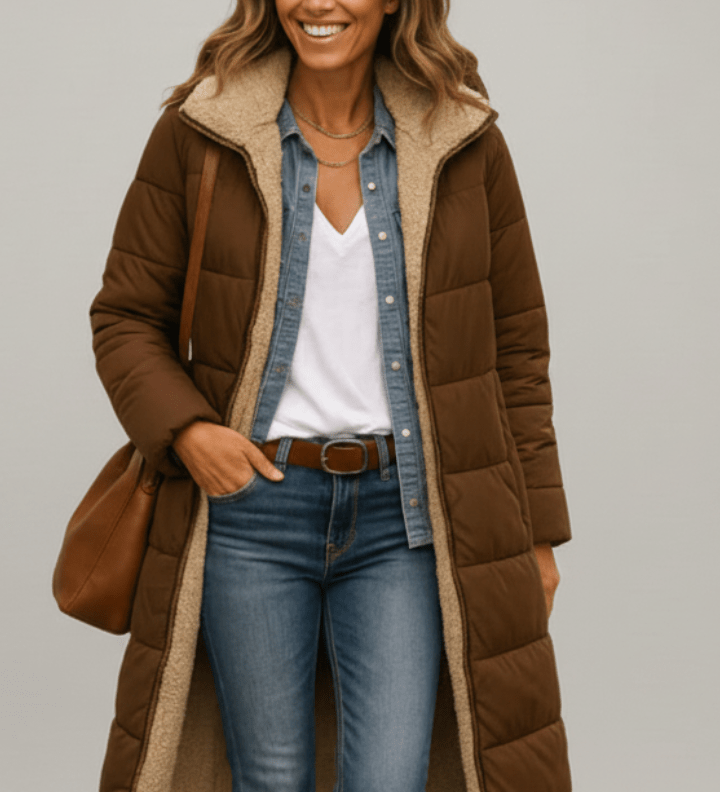 Amelia Laurent | Hooded Longline Puffer Coat For Women