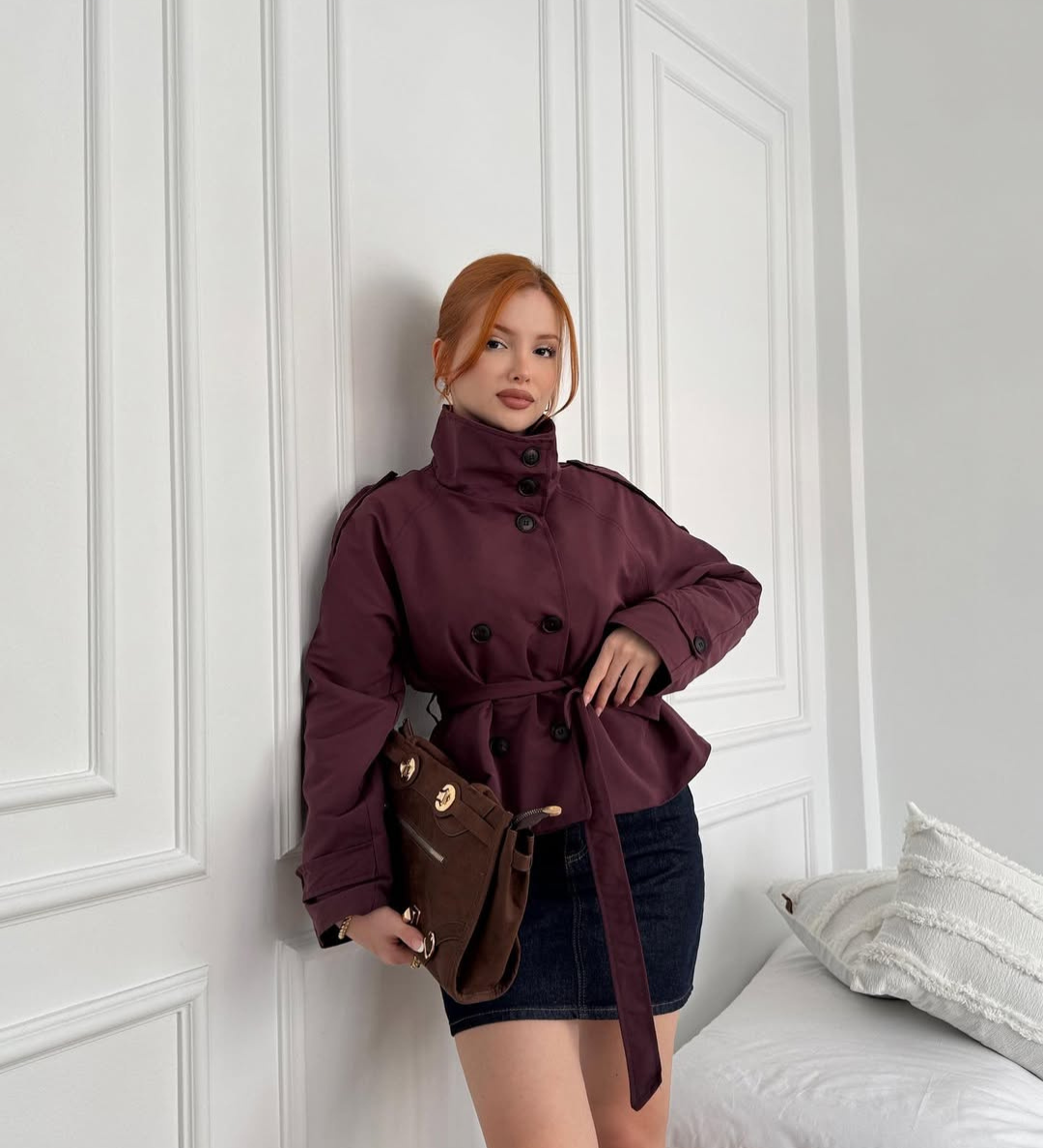 Isabella Laurent | Cropped Belted Trench Jacket For Women