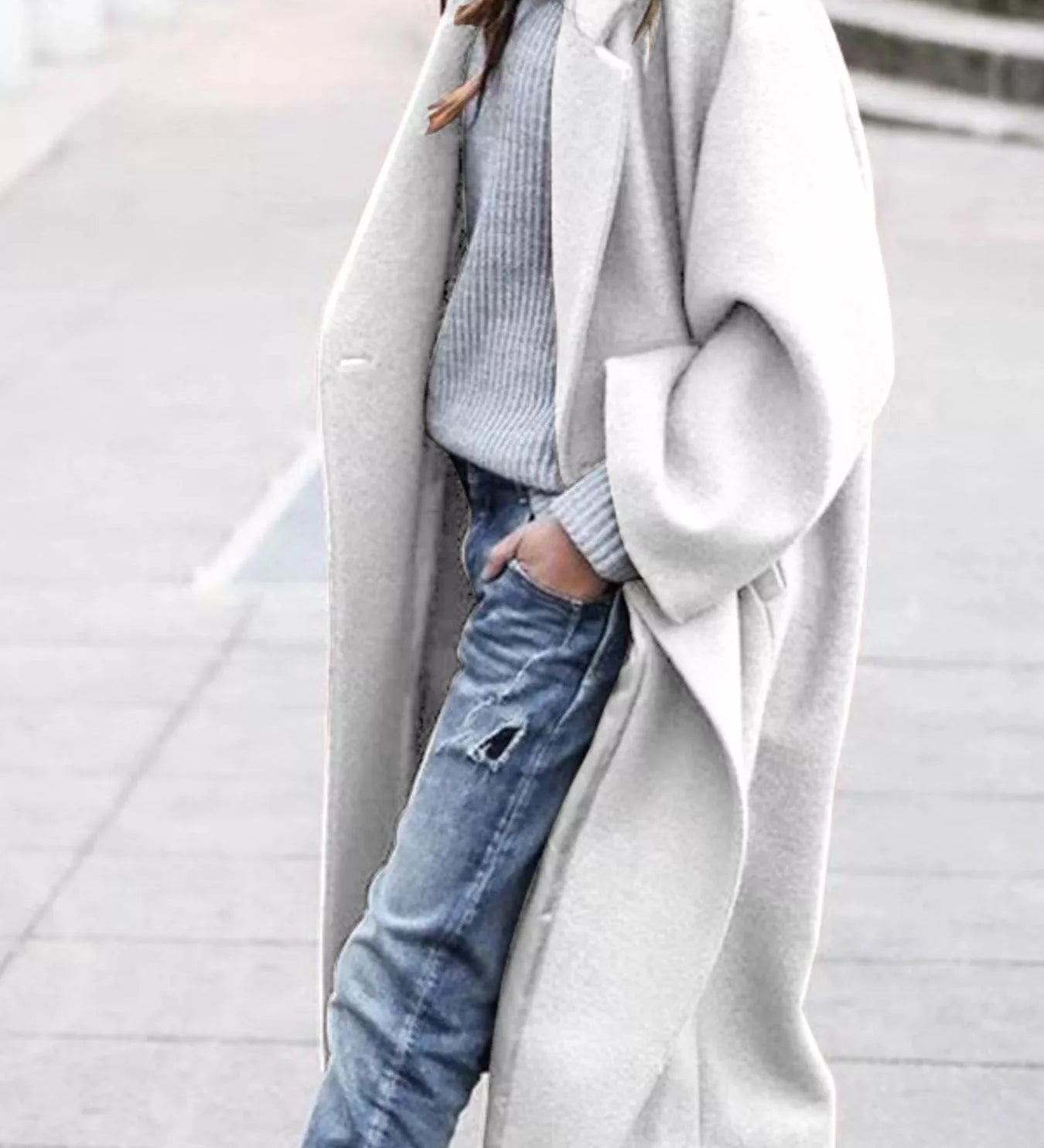 Amélie Laurent | Oversized Wool Blend Long Coat For Women