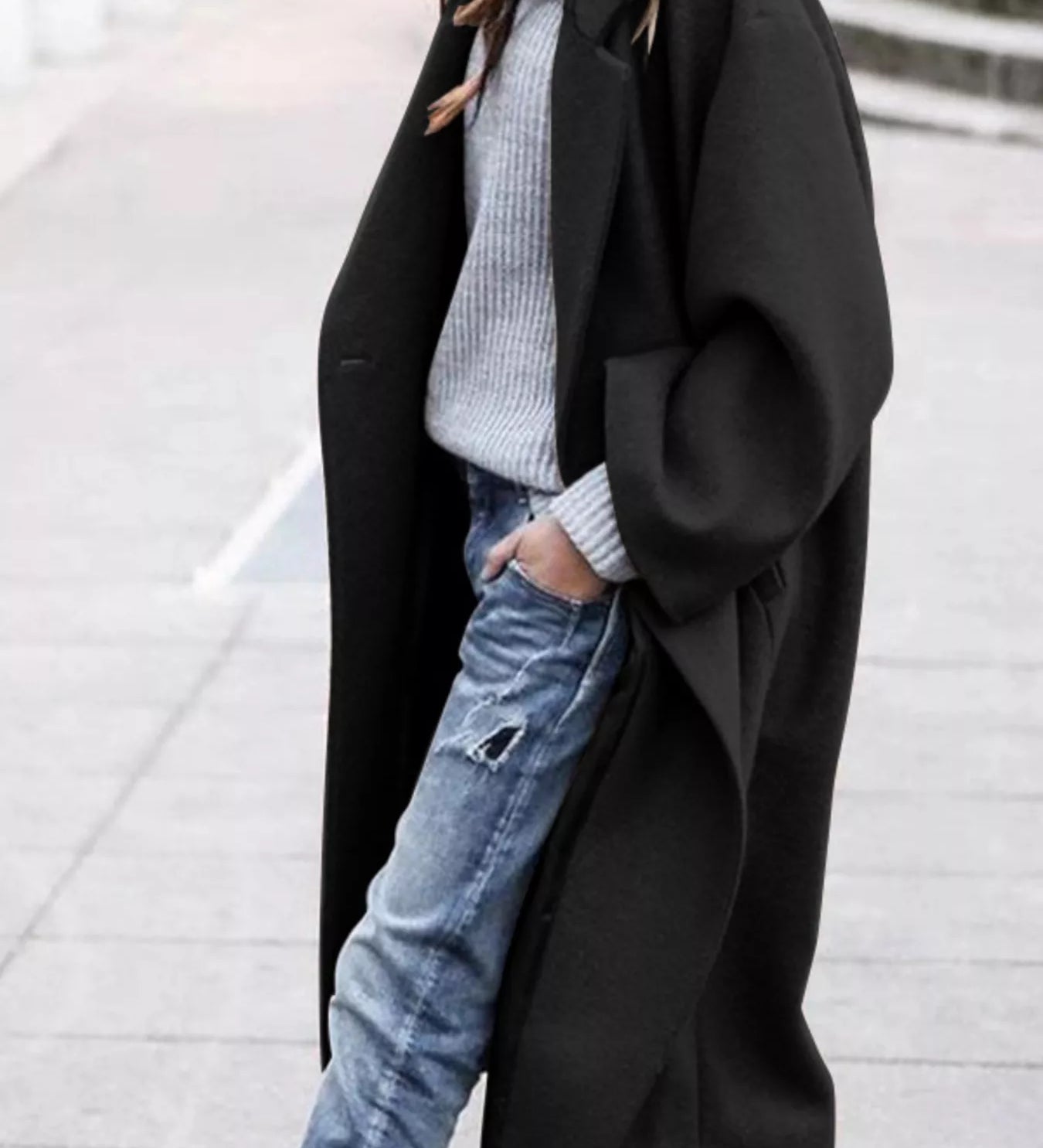 Amélie Laurent | Oversized Wool Blend Long Coat For Women