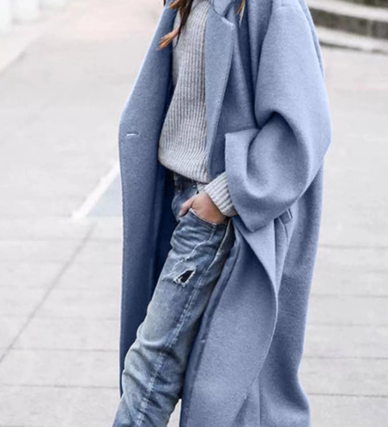 Amélie Laurent | Oversized Wool Blend Long Coat For Women