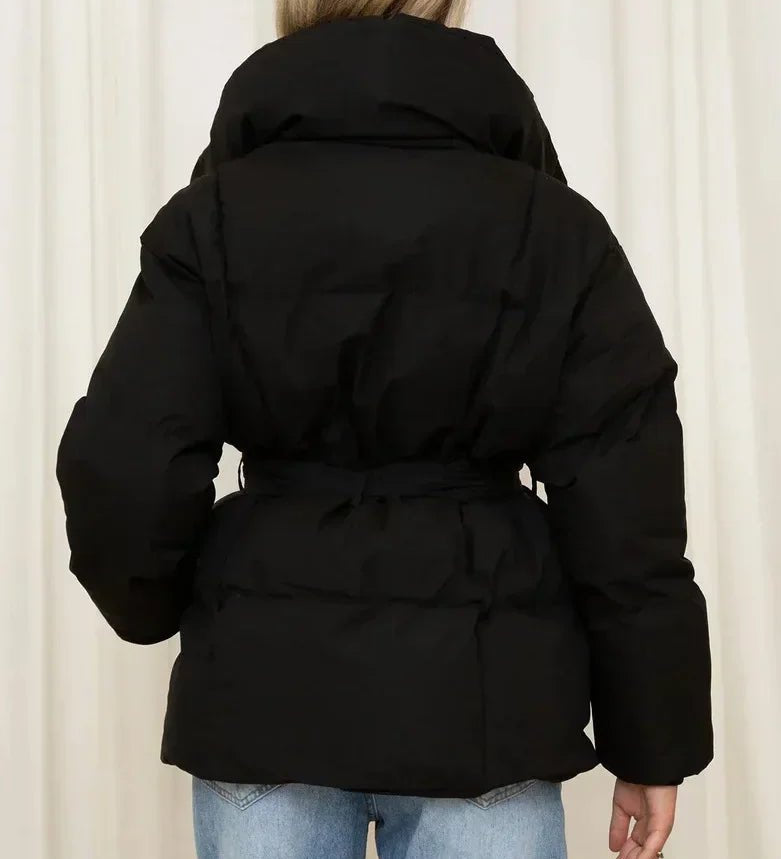 Amelie Dubois | Belted Puffer Jacket With Luxe Collar For Women