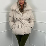 Amelie Dubois | Belted Puffer Jacket With Luxe Collar For Women