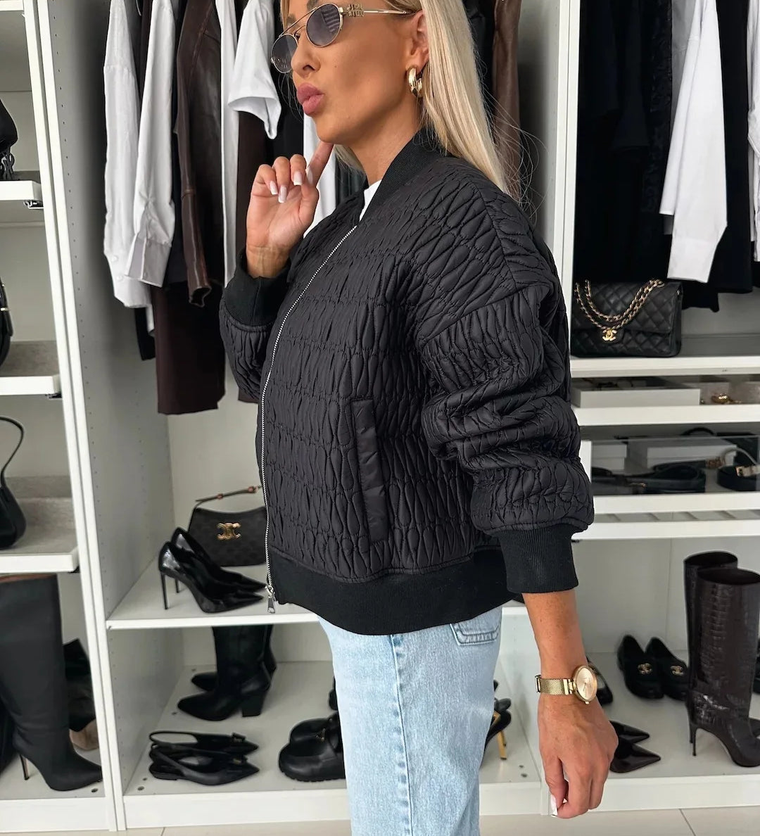 Sophie Laurent | Quilted Bomber Jacket With Luxe Texture For Women