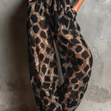 Black Animal Print Halter-neck Loose-fitting Chiffon Wide-leg Jumpsuit