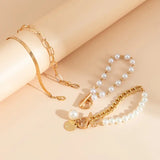 Chic Gold 4-Piece Bracelet Set - Snake, Pearls & Links | Gold