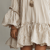 Sand Stripe Ruffled Boho Mini Dress
