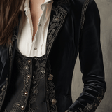 Elegant Black Velvet Embroidered Blazer