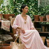 Bohemian-style Soft Pink Striped Kaftan Dress