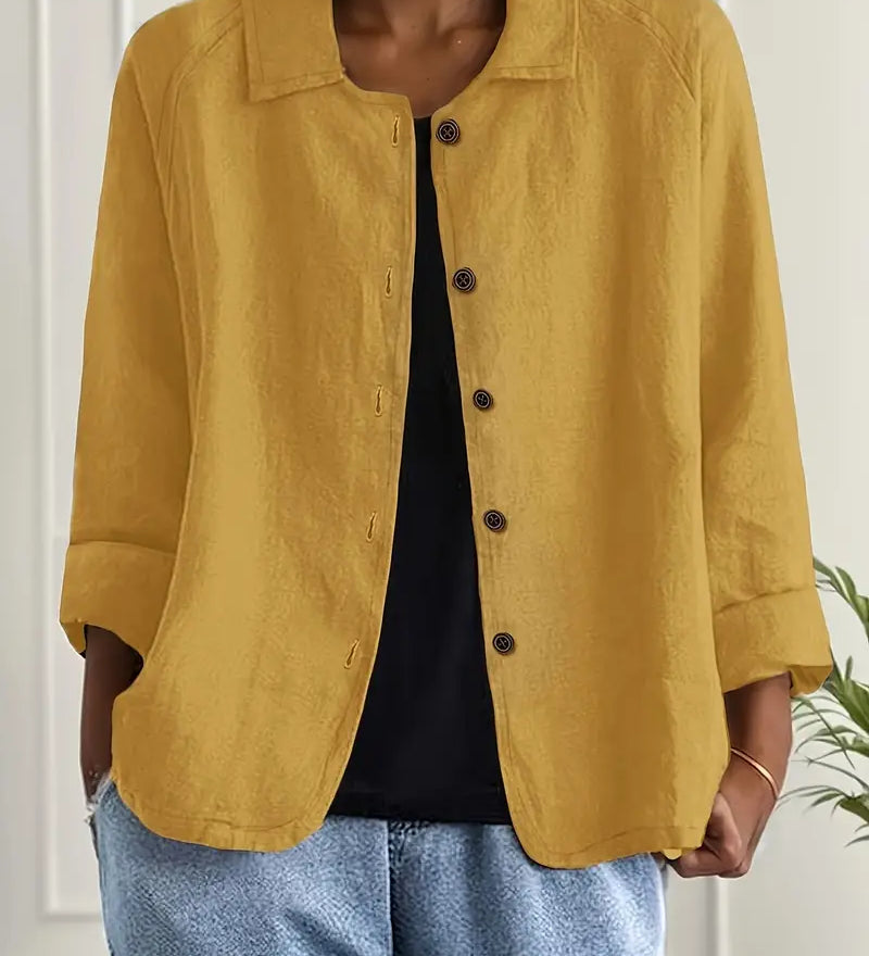 Amélie Rousseau | Sky Breeze Button Linen Jacket with Relaxed Elegance For Women