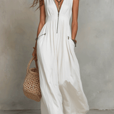 White Zip-Front Bohemian Maxi Dress