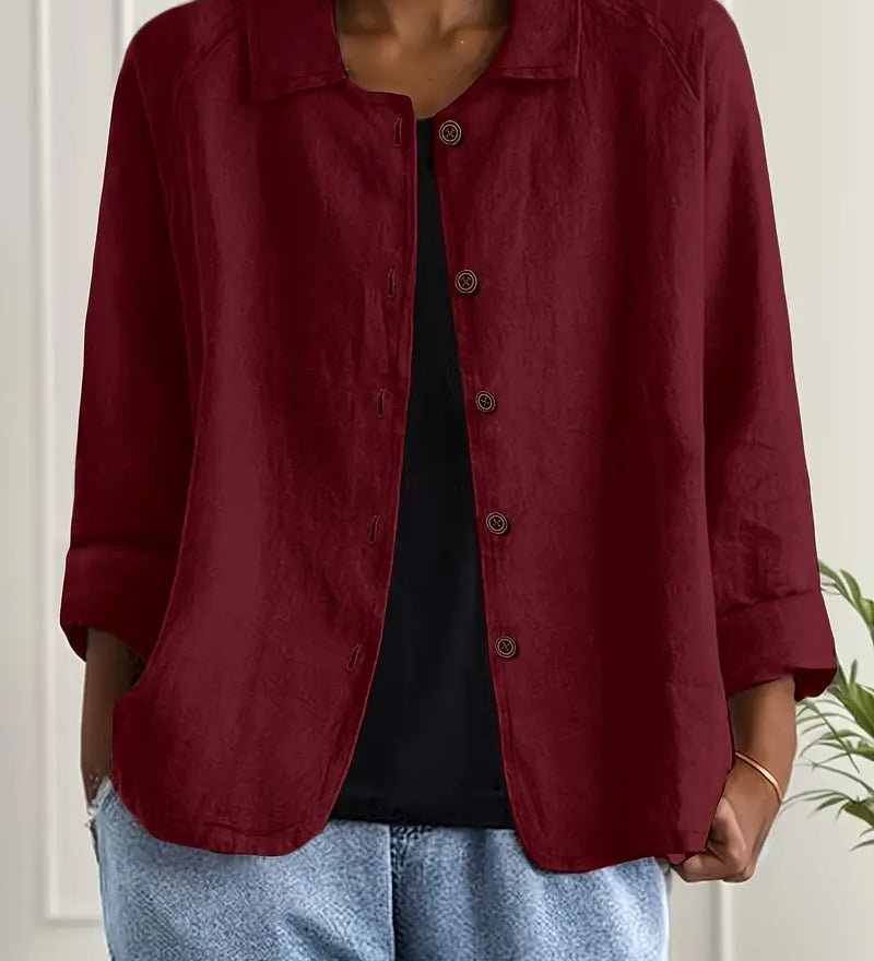 Amélie Rousseau | Sky Breeze Button Linen Jacket with Relaxed Elegance For Women