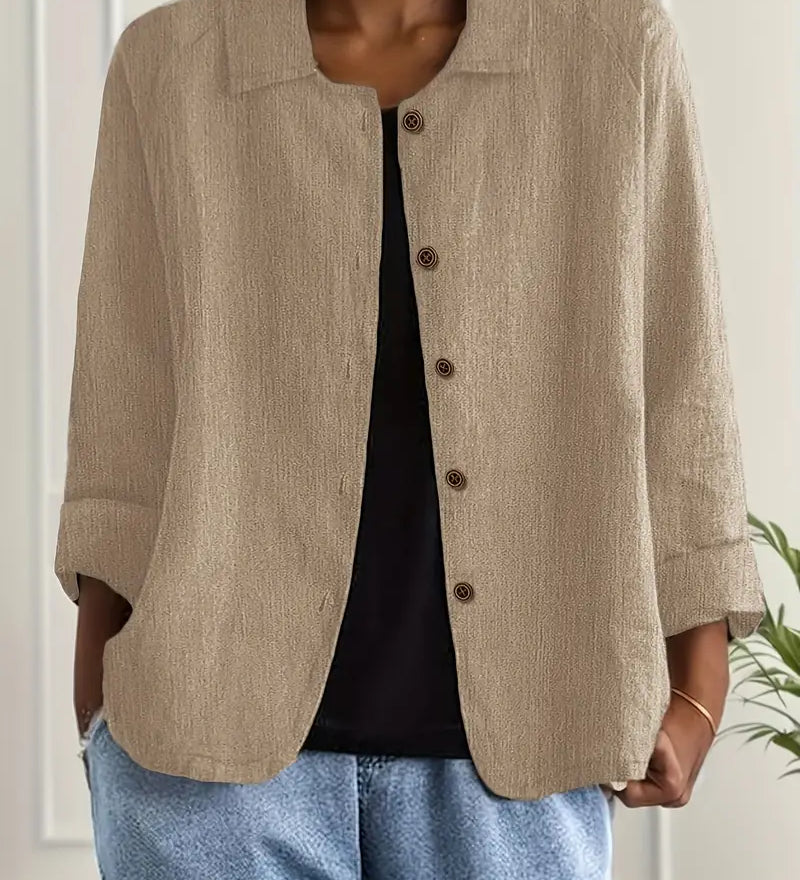 Amélie Rousseau | Sky Breeze Button Linen Jacket with Relaxed Elegance For Women