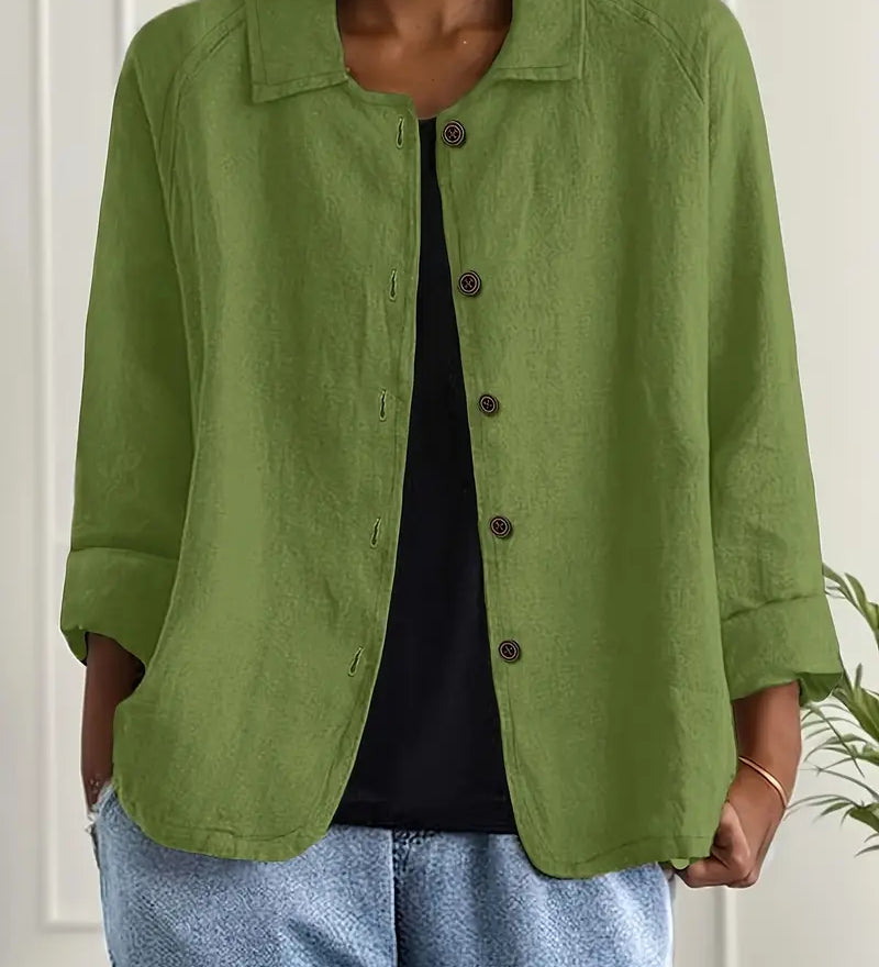Amélie Rousseau | Sky Breeze Button Linen Jacket with Relaxed Elegance For Women