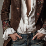 Vintage Brown Suede Blazer With Embroidered Details