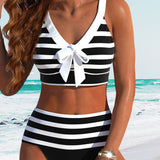 Martina™ | Dryžuotas aukšto liemens bikinis