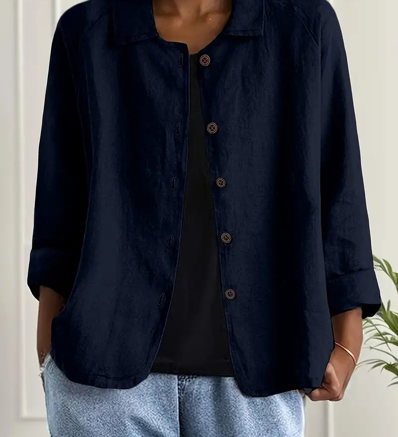 Amélie Rousseau | Sky Breeze Button Linen Jacket with Relaxed Elegance For Women