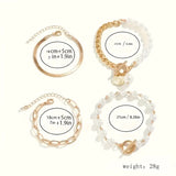 Chic Gold 4-Piece Bracelet Set - Snake, Pearls & Links | Gold