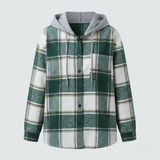 Grace Sutton | Plaid Flannel Hooded Shacket For Women