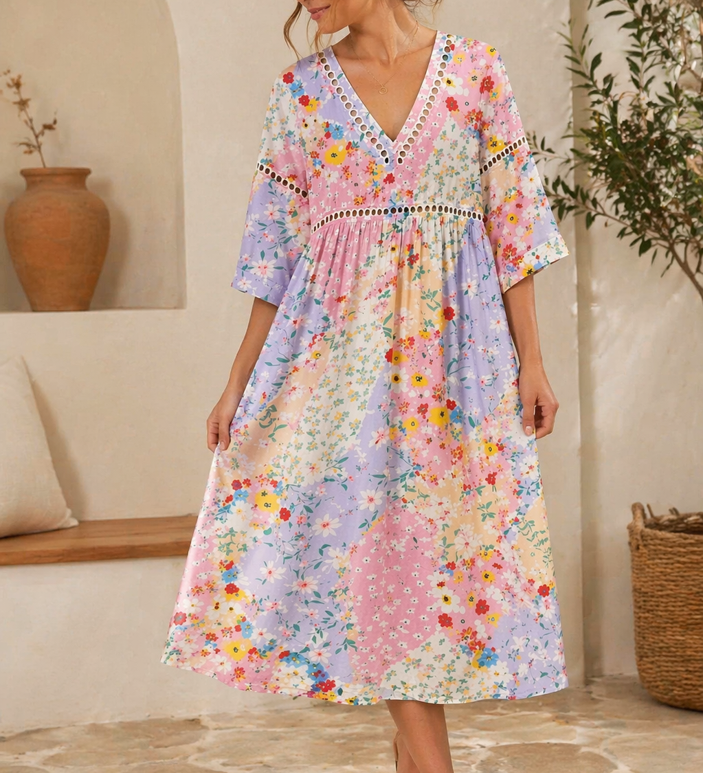 Clara Waverly | Gėlėta lopinėlių (patchwork) suknelė