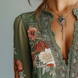 Bohemian Floral Printed Lace Blouse