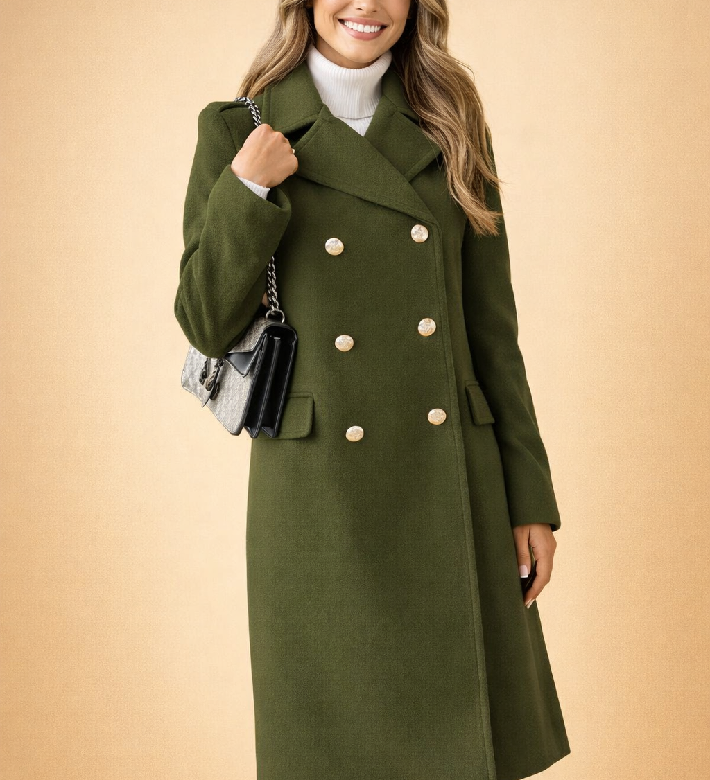 Clara Bellini | Luxury Double-Breasted Long Coat For Women